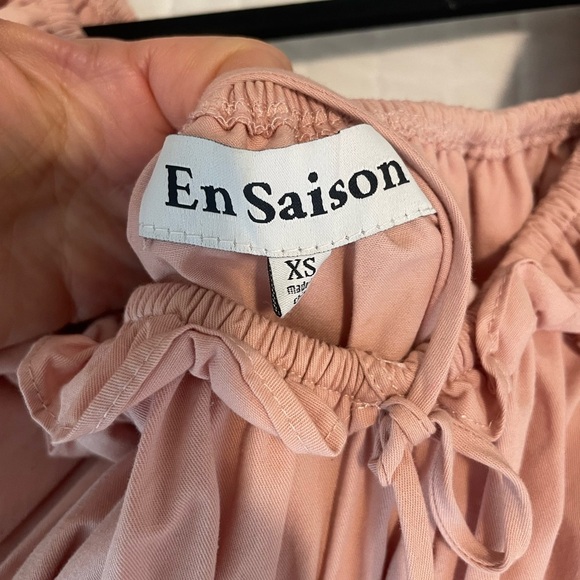 En Saison Poplin Cotton Midi Dress Puff Sleeves Tiered Shirred Sz XS Boho Pink - Picture 15 of 16